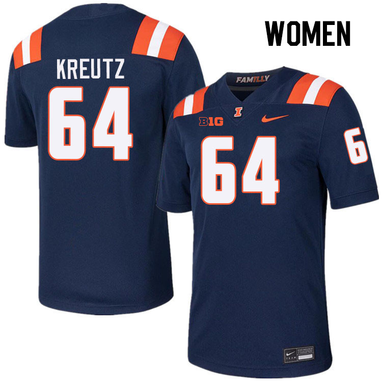 Women #64 Josh Kreutz Illinois Fighting Illini College Football Jerseys Stitched-Navy